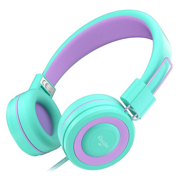 Imagem de Fones de Ouvido ELECDER i37 Kids - Dobráveis, na Orelha (Verde/Roxo)