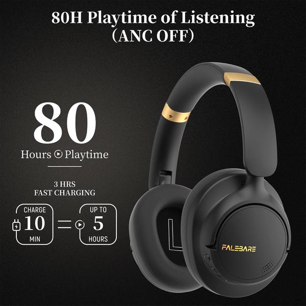 Fones de ouvido Falebare com cancelamento de ruído Bluetooth 5.3 80H Playtime Imagem de Fones de ouvido Falebare com cancelamento de ruído Bluetooth 5.3 80H Playtime