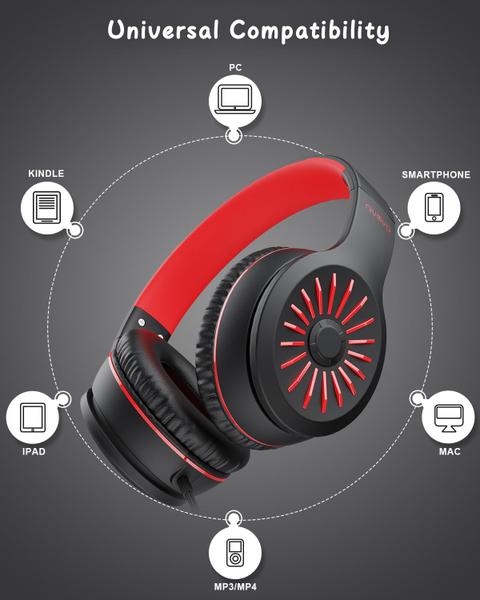 Imagem de Fones de ouvido NIVAVA K16 com fio com microfone para crianças, preto, vermelho