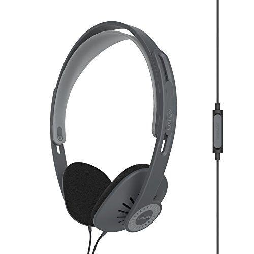 Imagem de Fones de ouvido on-ear Koss KPH30iK, microfone em linha e controle remoto de toque, Design D-Profile, Com fio com plug de 3,5 mm, cinza escuro e preto