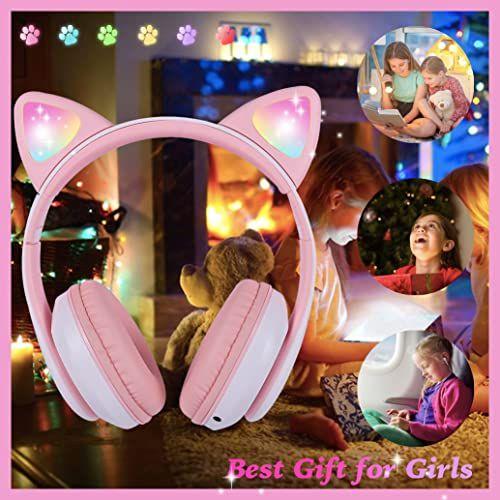 Imagem de Fones de ouvido sem fio para crianças, LED Cat Ear, microfone, rosa