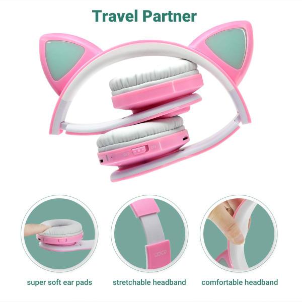 Fones de ouvido sem fio Woice LED, luzes intermitentes para meninas, rosa Imagem de Fones de ouvido sem fio Woice LED, luzes intermitentes para meninas, rosa
