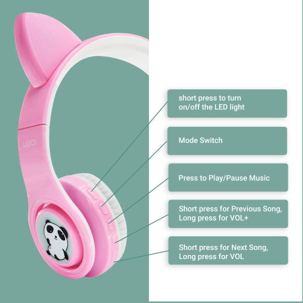 Fones de ouvido sem fio Woice LED, luzes intermitentes para meninas, rosa Imagem de Fones de ouvido sem fio Woice LED, luzes intermitentes para meninas, rosa