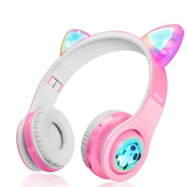Fones de ouvido sem fio Woice LED, luzes intermitentes para meninas, rosa Imagem de Fones de ouvido sem fio Woice LED, luzes intermitentes para meninas, rosa
