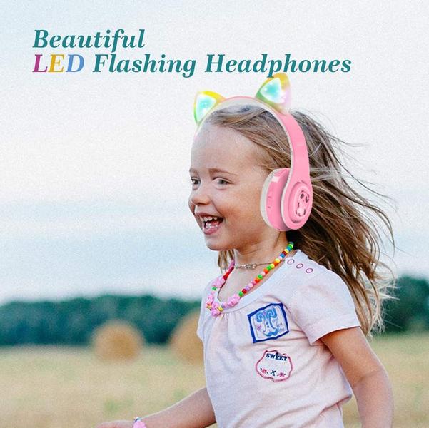Fones de ouvido sem fio Woice LED, luzes intermitentes para meninas, rosa Imagem de Fones de ouvido sem fio Woice LED, luzes intermitentes para meninas, rosa