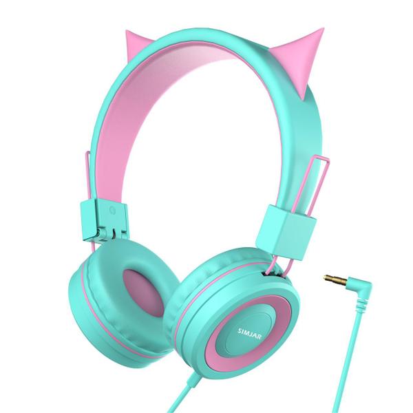 Imagem de Fones de ouvido SIMJAR Cat Ear Kids para escola com fio verde