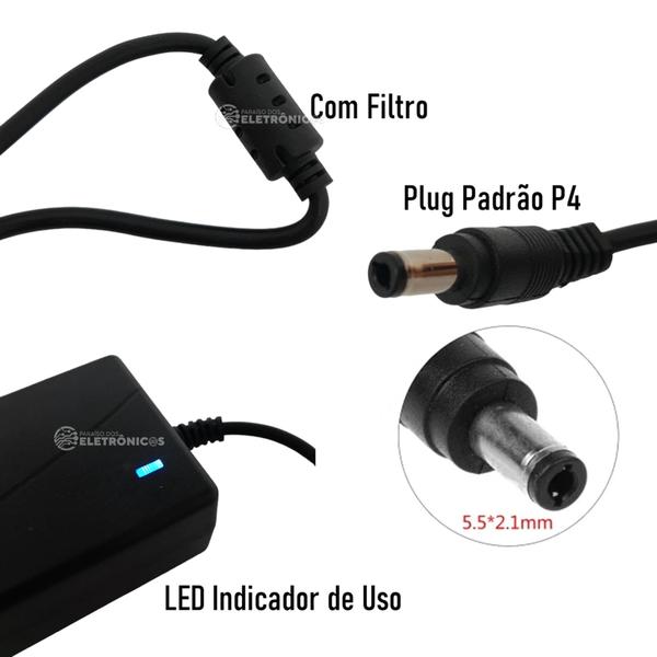 Imagem de Fonte 12v 5a Bivolt Preta 5 Amperes Plug P4 Alimentação CFTV, Fitas LED SIGMAF512