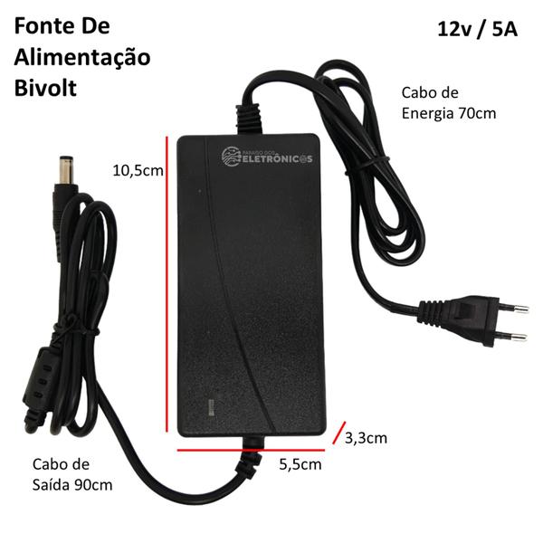 Imagem de Fonte 12v 5a Bivolt Preta 5 Amperes Plug P4 Alimentação CFTV, Fitas LED SIGMAF512