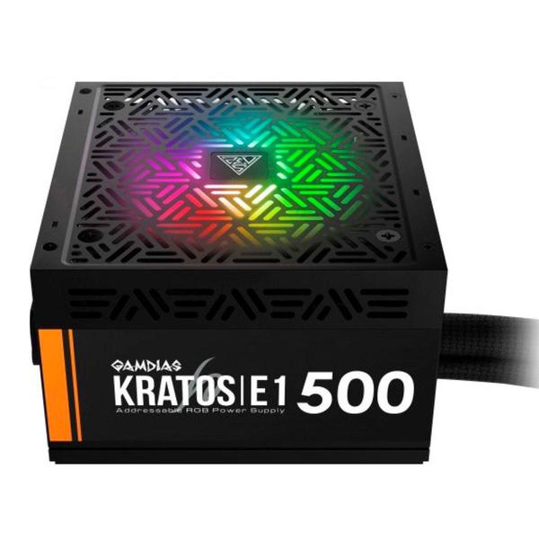 Imagem de Fonte 500W Gamdias Kratos - RGB - Eficiência 80% - 80 PLUS White - E1-500W