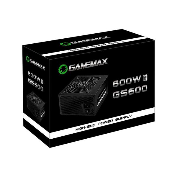 Imagem de Fonte 600W Gamemax, ATX, 80 Plus White, PFC Ativo, Preta, GS600