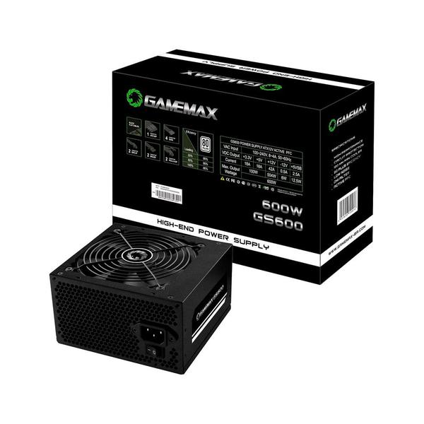 Fonte 600W Gamemax, ATX, 80 Plus White, PFC Ativo, Preta, GS600 Imagem de Fonte 600W Gamemax, ATX, 80 Plus White, PFC Ativo, Preta, GS600