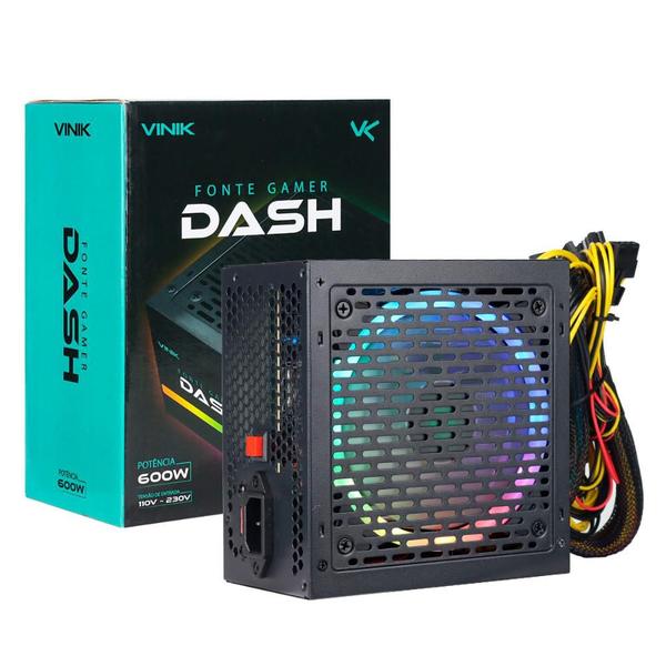 Imagem de Fonte 600W Vinik DASH - Padrão ATX - Eficiencia 70% - RGB - Preto - VFG600WPR