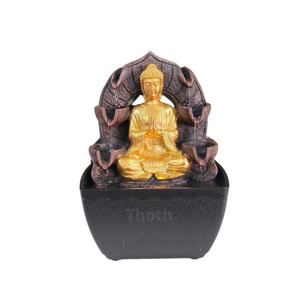 Imagem de Fonte Agua Buda Dourado Decorativa Iluminada Hindu Decorativa Cascata Bivolt Prosperidade Feng Shui