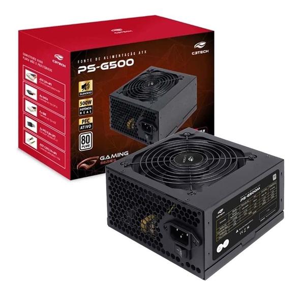 Imagem de Fonte Atx 500w Real C3tech Gaming Pfc Ativo 80 Plus Ps-g500