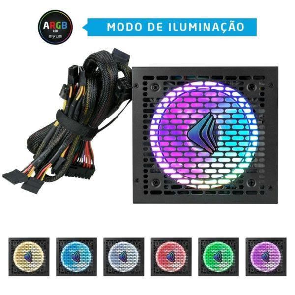 Imagem de Fonte atx 500w real evus evg500 argb 80 plus bronze pfc ativo preta c/cabo