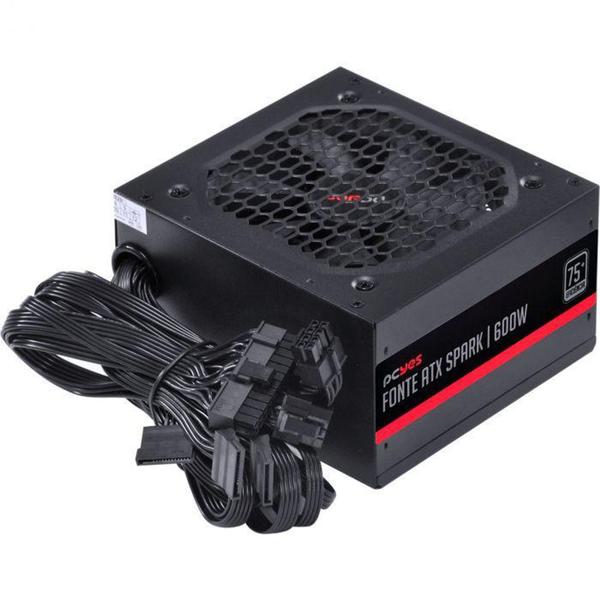 Imagem de Fonte atx 600w spark 75+ cabos flat pfc ativo - pcyes