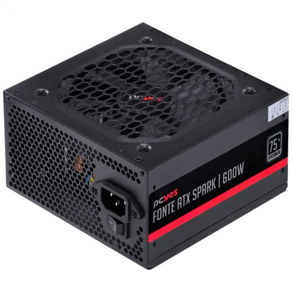 Fonte atx 600w spark 75+ - pfc ativo - cabos flat - pxsp600wpt - Pcyes Imagem de Fonte atx 600w spark 75+ - pfc ativo - cabos flat - pxsp600wpt