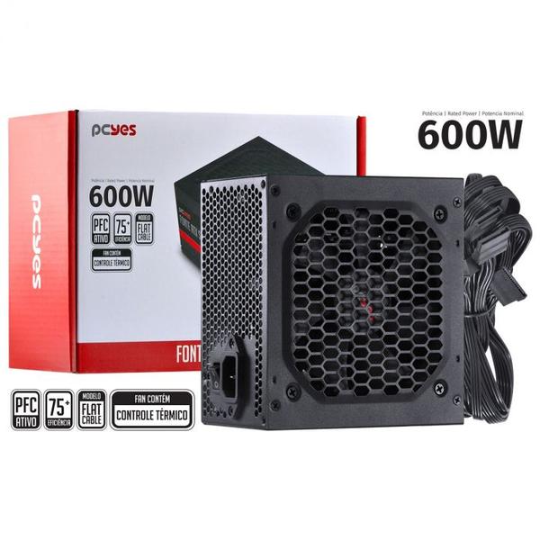 Fonte atx 600w spark 75+ - pfc ativo - cabos flat - pxsp600wpt - Pcyes Imagem de Fonte atx 600w spark 75+ - pfc ativo - cabos flat - pxsp600wpt