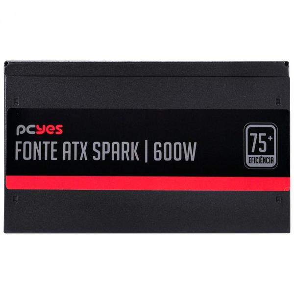 Fonte atx 600w spark 75+ - pfc ativo - cabos flat - pxsp600wpt - Pcyes Imagem de Fonte atx 600w spark 75+ - pfc ativo - cabos flat - pxsp600wpt
