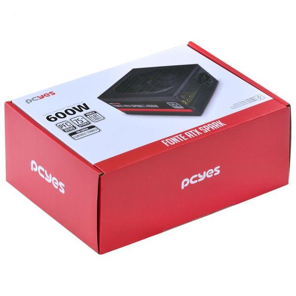 Fonte atx 600w spark 75+ - pfc ativo - cabos flat - pxsp600wpt - Pcyes Imagem de Fonte atx 600w spark 75+ - pfc ativo - cabos flat - pxsp600wpt
