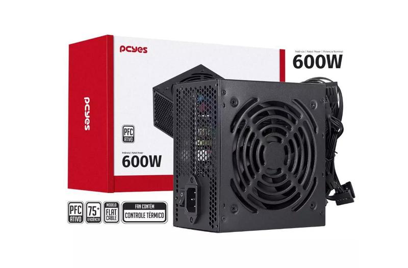 Imagem de Fonte ATX Pcyes Spark 600W - PFC Ativo - Cabos Flat