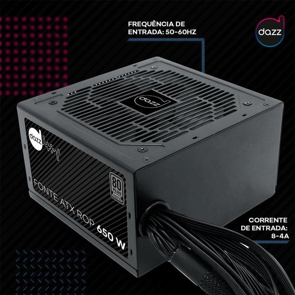 Imagem de Fonte ATX ROP Dazz 650W, 80 Plus Bronze, PFC Ativo, Bivolt, Preto - 63000002