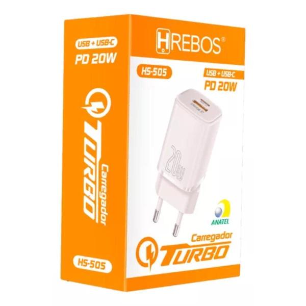 Imagem de Fonte Carregador Duplo 20W Hrebos Turbo Usb-C + Usb