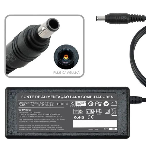 Imagem de Fonte Carregador Para Samsung Np300e4c-ad2br 19v 3.16a 65w S555