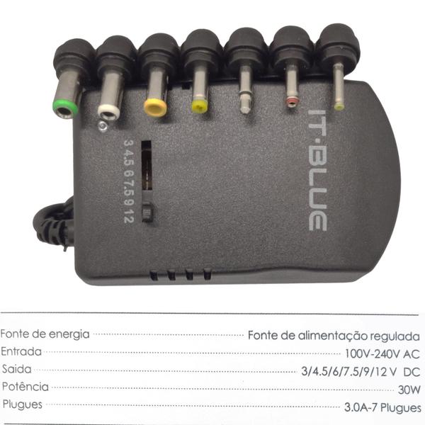 Imagem de Fonte Carregador Universal 7 pinos Plug Bivolt 110-220v até 3.0A