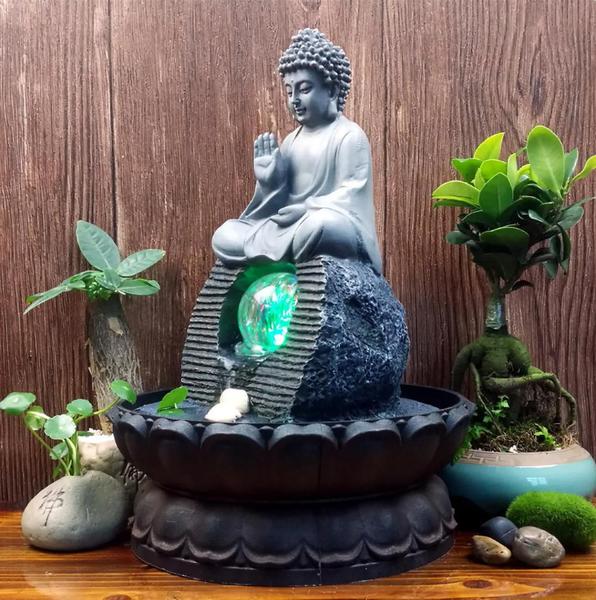 Imagem de Fonte Cascata Água Resina Decorativa C/ Bomba Buda Meditação