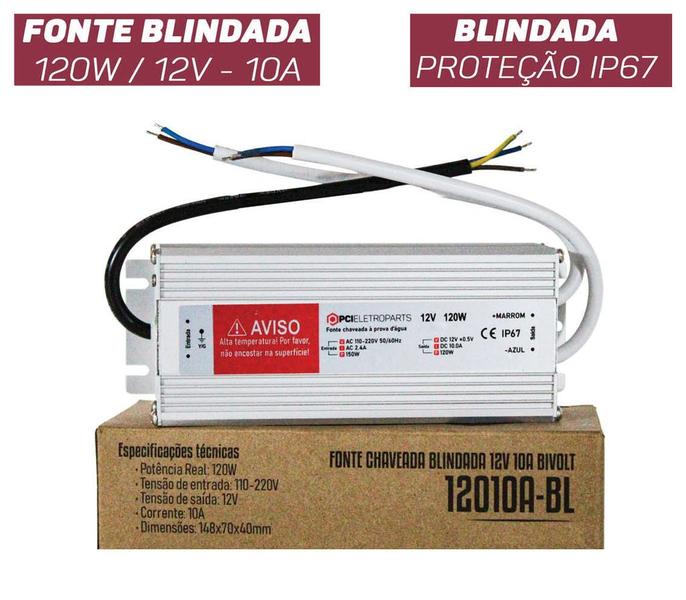 Fonte chaveada blindada 12v 10a 120w bivolt - PCI-ELETRO Imagem de Fonte chaveada blindada 12v 10a 120w bivolt