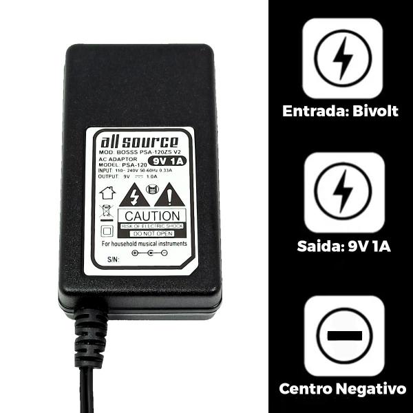 Fonte Compatível 9v Para Pedal Pedaleira Zoom Player 1010 - All Source Imagem de Fonte Compatível 9v Para Pedal Pedaleira Zoom Player 1010