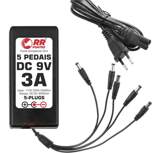 Imagem de Fonte DC 9V 3A Para 5 Pedais, Multi Pedal Pedaleira De Efeito