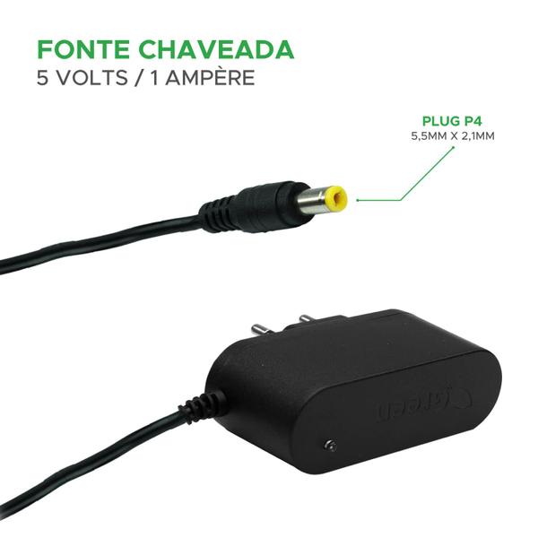 Imagem de Fonte Dc Chaveada 5v Volt 1a Amper Real Plug P4 Bivolt C Led