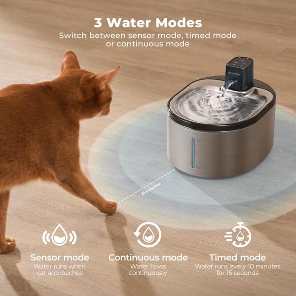 Imagem de Fonte de água Cat Smartoo em aço inoxidável 4,5 L com sensor de movimento