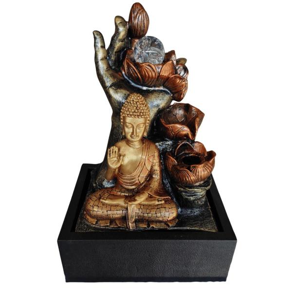 Imagem de Fonte de Água Decorativa Buda Mão Flor 42cm Bivolt