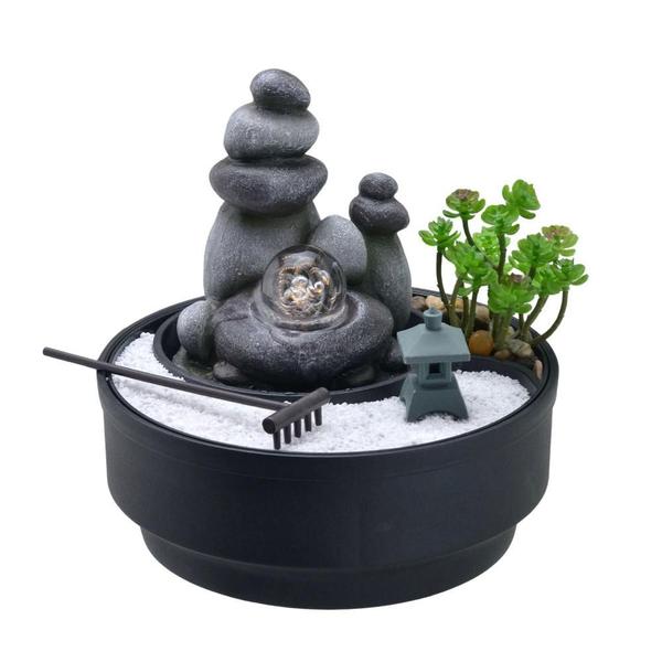 Imagem de FONTE DE AGUA DECORATIVA C/ ESFERA PRETA E CINZA BIVOLT 21cm