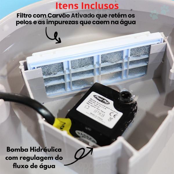 Fonte de Água Gato e Cães Bebedouro Pet Automático C/ Filtro - Plast Pet Imagem de Fonte de Água Gato e Cães Bebedouro Pet Automático C/ Filtro