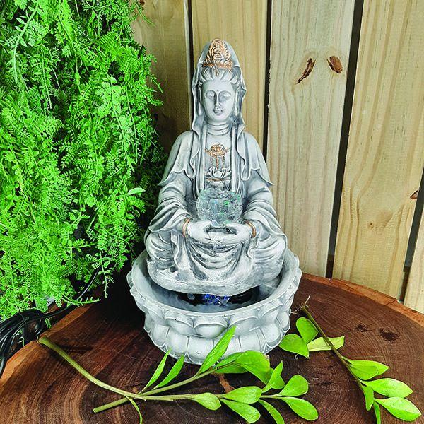 Imagem de Fonte De Água Kuan Yin Mãe Colorida Led Lótus 28Cm 01039