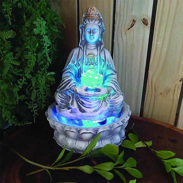 Imagem de Fonte De Água Kuan Yin Mãe Colorida Led Lótus 28Cm 01039