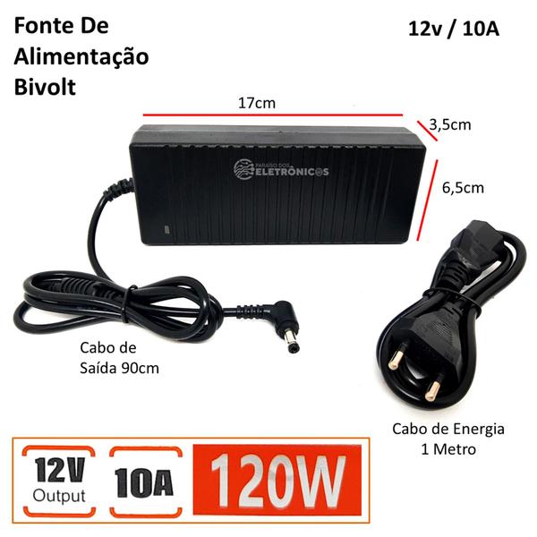 Imagem de Fonte De Alimentação 12v 10a Bivolt (110 E 220v) Para Câmeras de segurança, CFTV TB041951