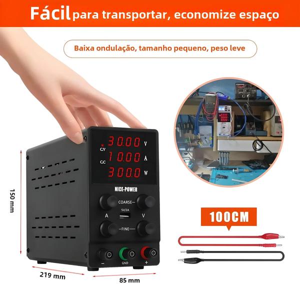 Imagem de Fonte de Alimentação de Laboratório DC Ajustável 30V/10A - 60V/5A - 300W