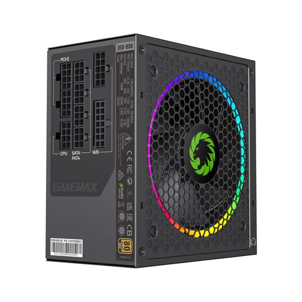 Imagem de Fonte de alimentação GAMEMAX 850W 80 Plus Gold, totalmente modular