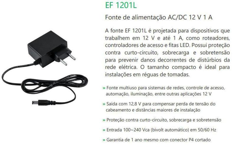 Imagem de Fonte de Alimentação Intelbras 12v 1a Bivolt Para Cftv Fitas Led