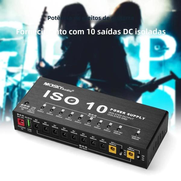 Imagem de Fonte de Alimentação Isolada Mosky Iso-10 para Pedal de Guitarra - 10 Saídas (5V, 9V, 12V, 18V) - USB