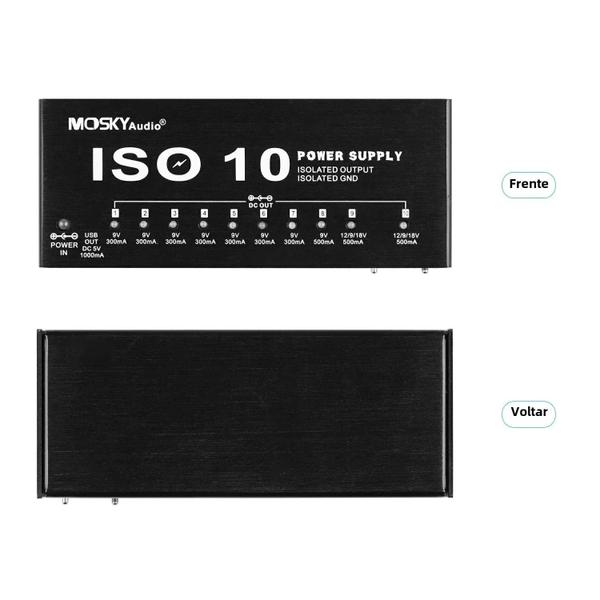 Imagem de Fonte de Alimentação Isolada MOSKY ISO-10 para Pedal de Guitarra - 10 Saídas (5V, 9V, 12V, 18V)