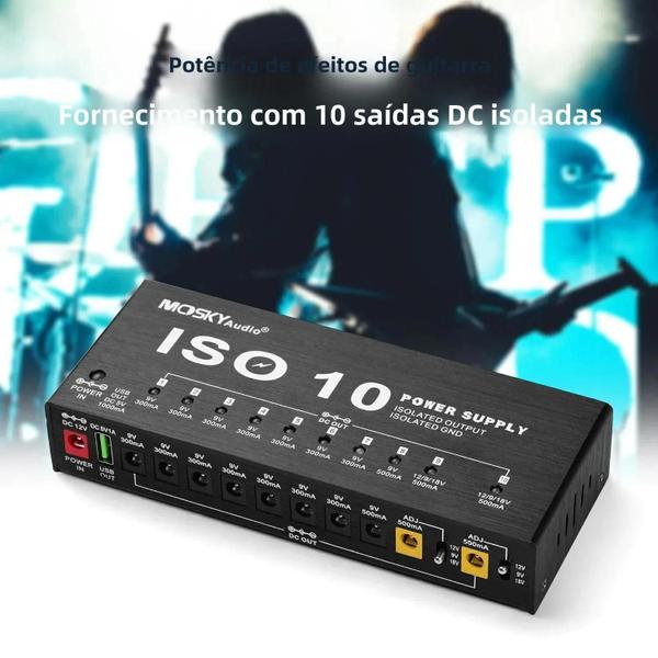 Imagem de Fonte de Alimentação Isolada MOSKY ISO-10 para Pedal de Guitarra - 10 Saídas (5V, 9V, 12V, 18V)