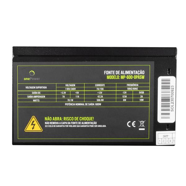 Imagem de Fonte de Alimentação OnePower 600W Bivolt Preto - MP-600-OPASW