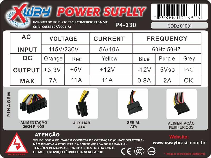 Imagem de Fonte De Alimentação Para Pc Xway 01001 230w 115v/230v