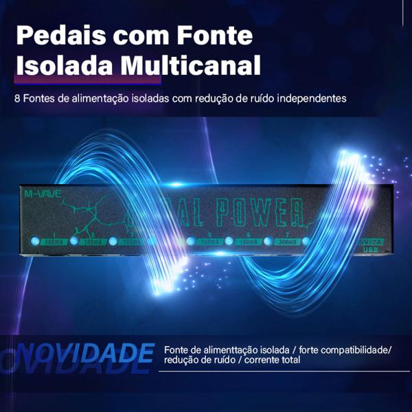 Imagem de Fonte De Alimentação Para Pedaleira De Efeito De Guitarra M-vave 8 Saídas DC Isolada 9V